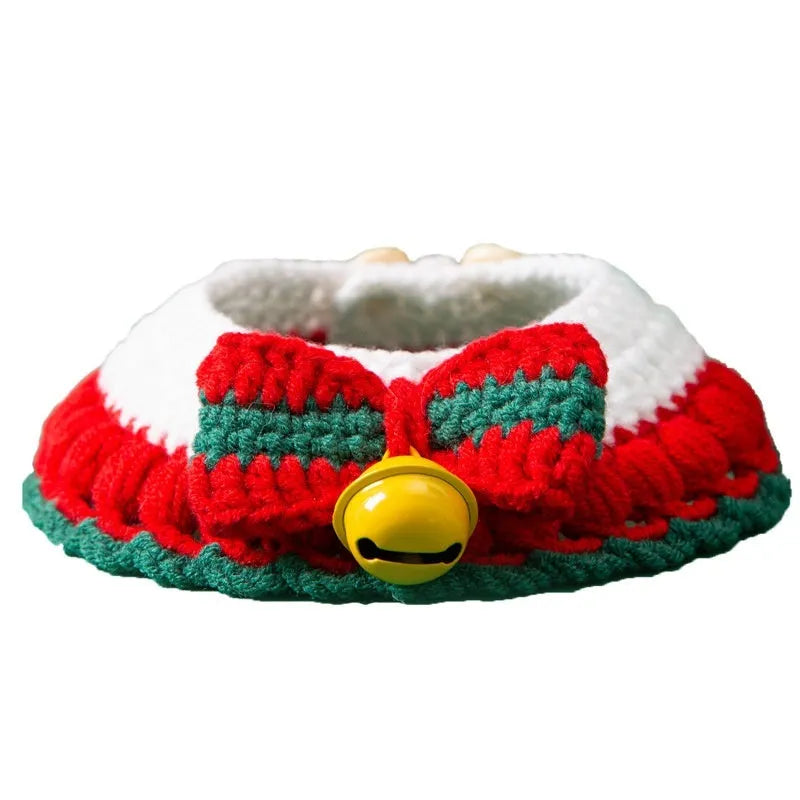 Hand-woven milk cotton Christmas cat collar in red festive designs with adjustable sizing