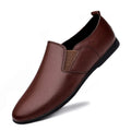 Men's black leather round-toe breathable business casual shoes on a white background.