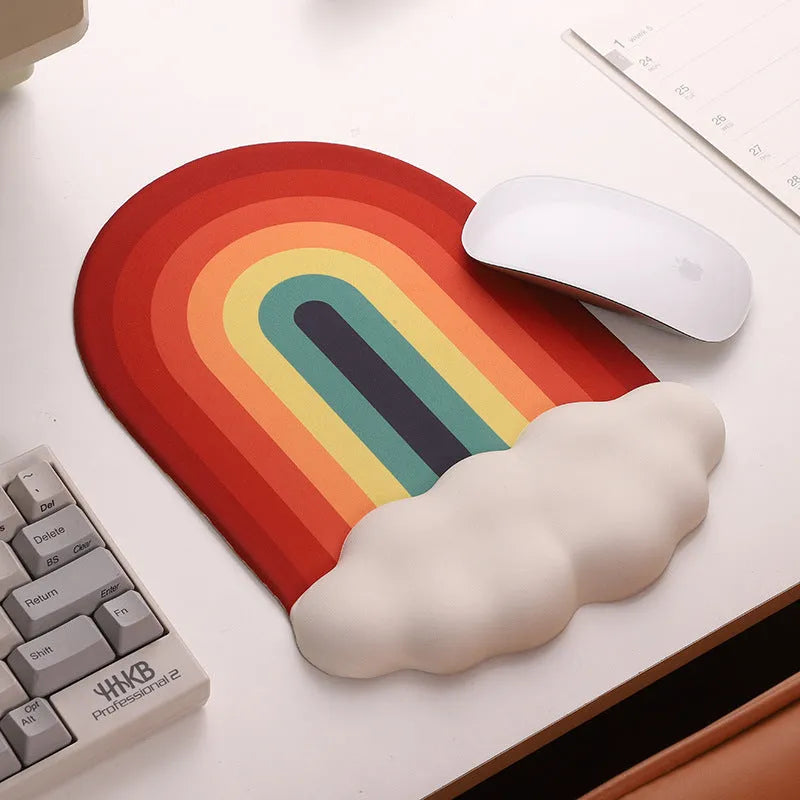 Silicone wrister mouse pad and keyboard holder set with printed cloud patterns in four colour options.
