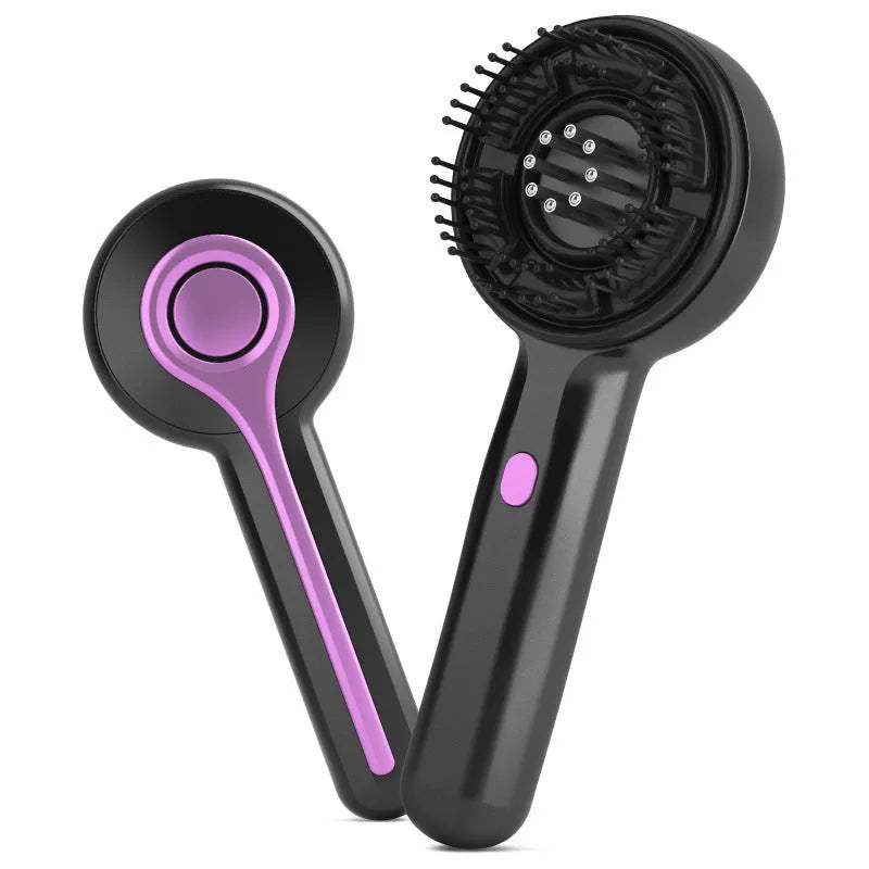 Grey vibration head massager comb with anti-leak hairbrush design and mechanical speed control