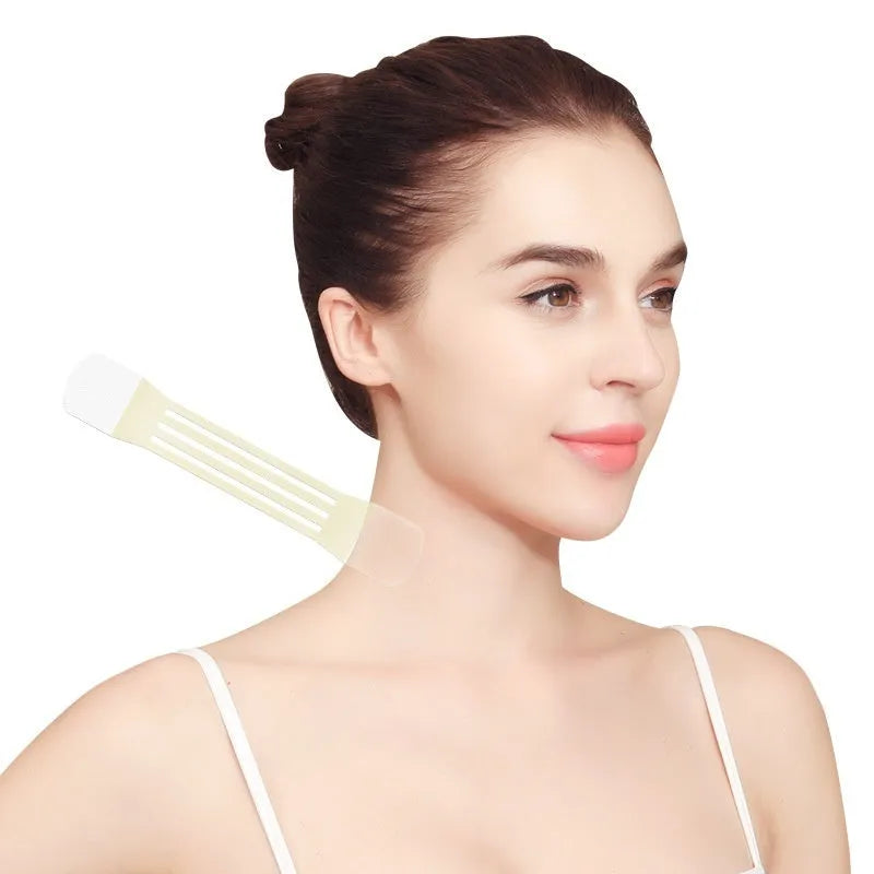 Skin tone neck firming adhesive tape strips and patches for invisible neck contour support