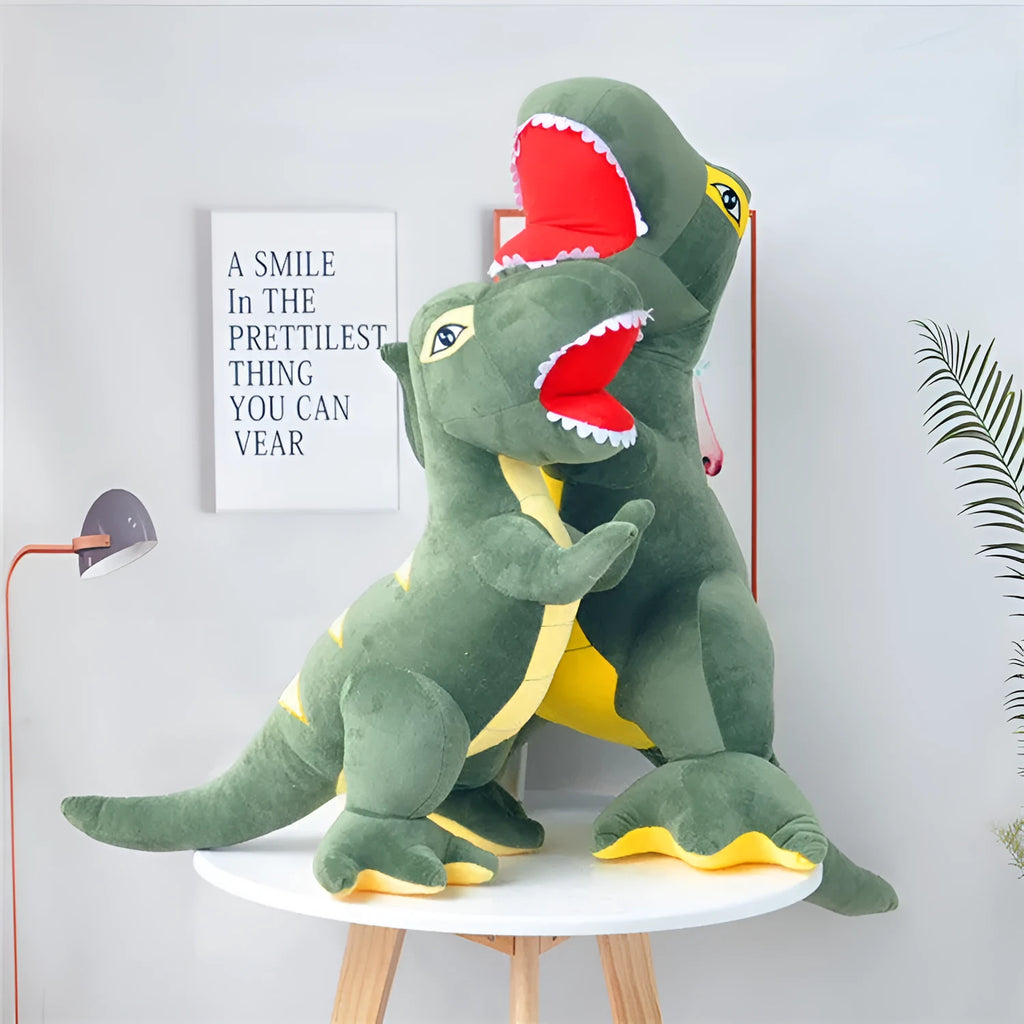 Green Tyrannosaurus dinosaur plush toy with reversible sequins and soft short plush material