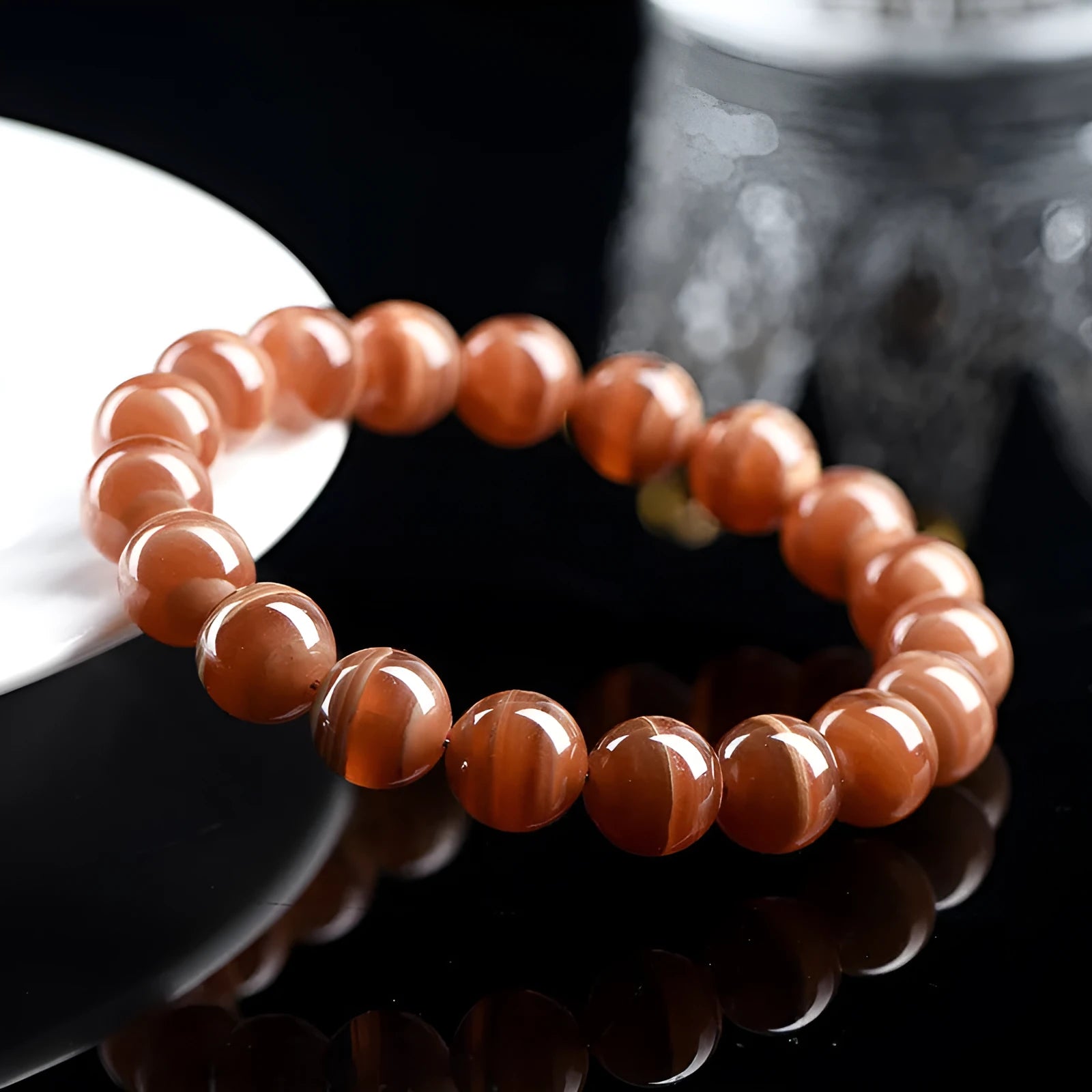Natural Old Mine Rhodochrosite mineral bracelet with geometric manganese spar beads