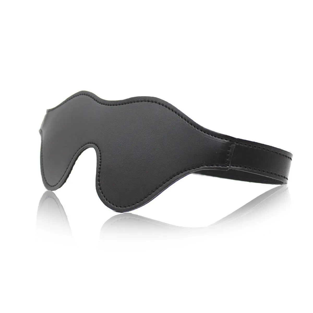 Women's leather eye mask with Velcro strap in black colour showing three-dimensional design