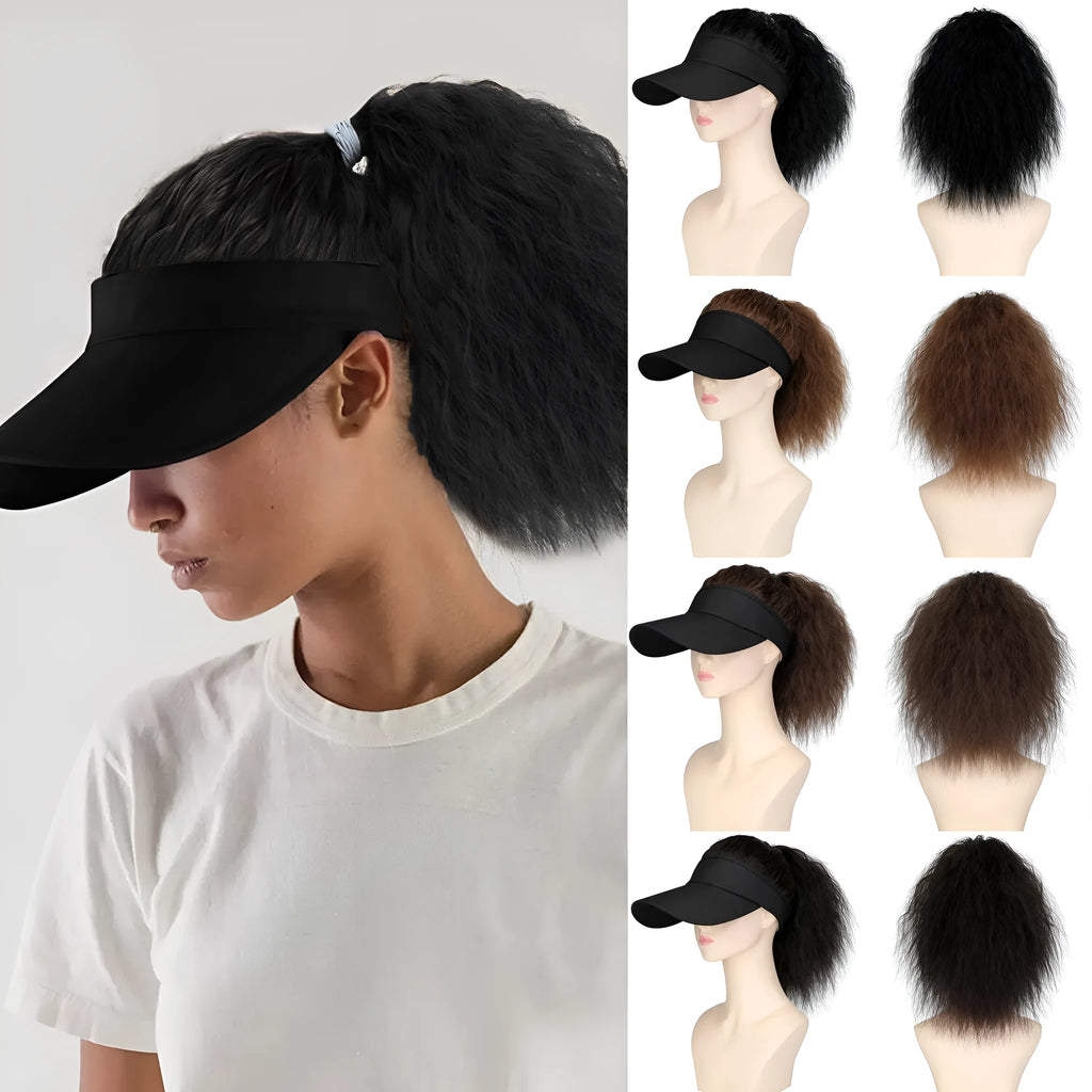 Women's hooded wig with horse tail waves in short domestic silk construction