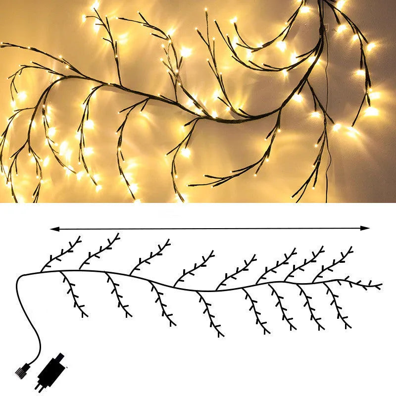 Warm white LED rattan tree light for indoor room and wall decoration.
