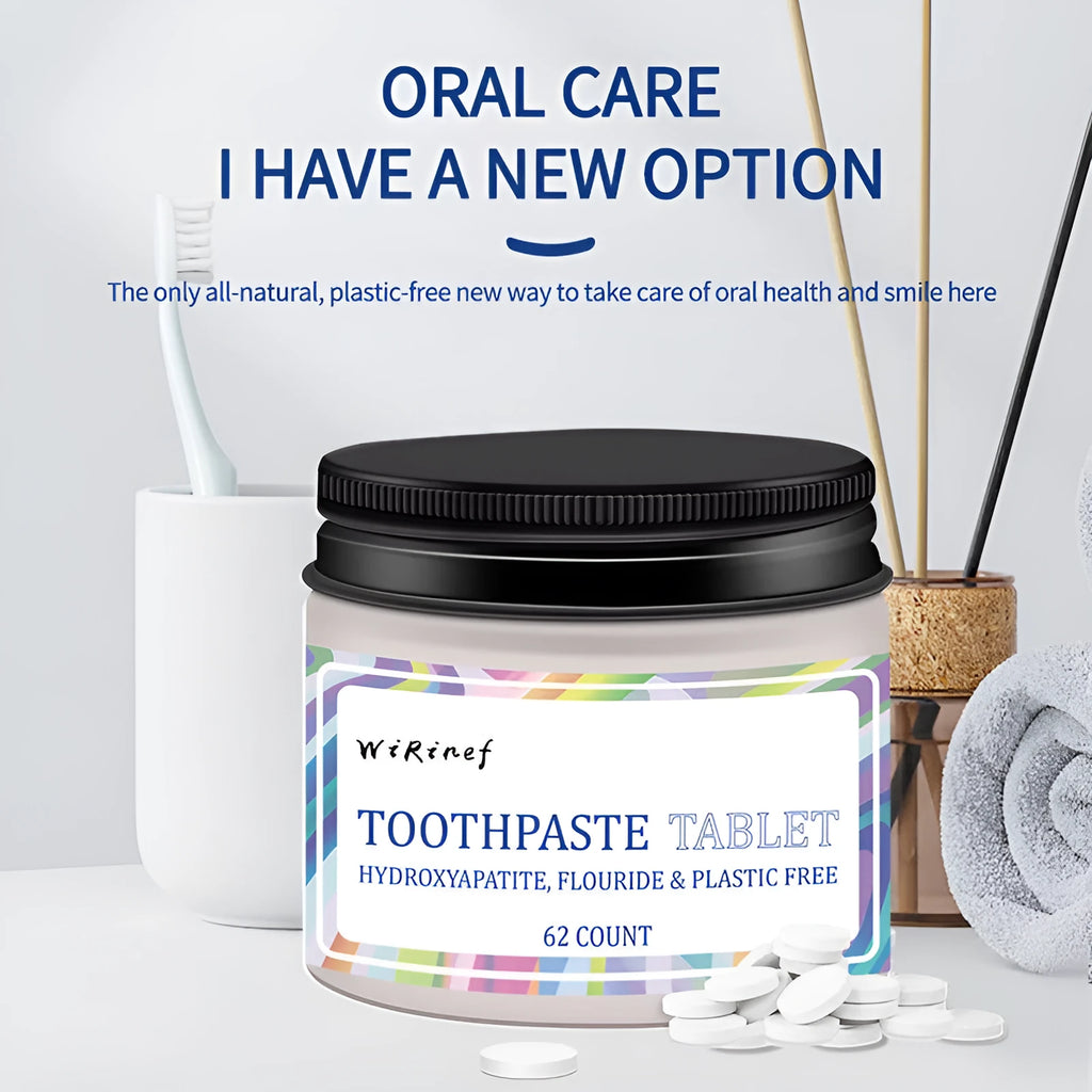 62 portable toothpaste tablets in TP19 solid formulation for travel oral care