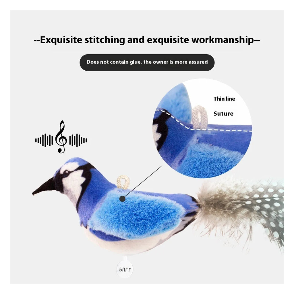 Bird simulation cat toy plush feather wand in blue kingfisher design