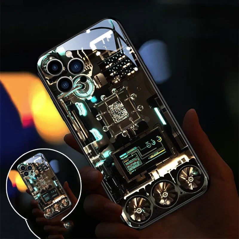 Xpress 14 tempered glass iPhone case with diamond grid light-up notification design