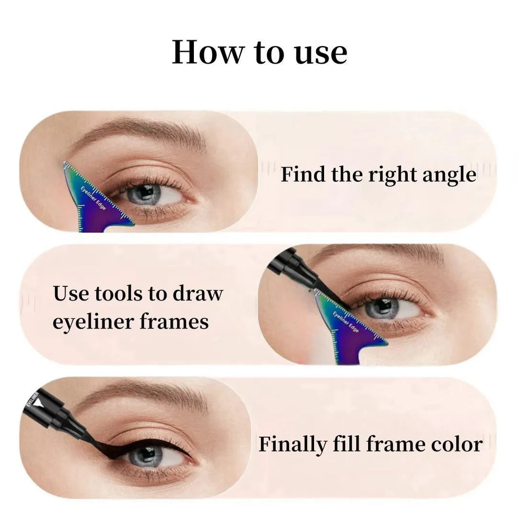 3-in-1 reusable eyeliner stencil tool for hooded eyes with winged liner and contour shapes