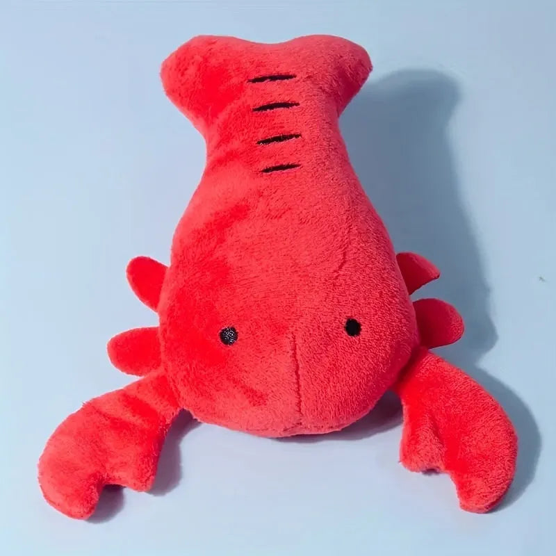 Red lobster-shaped squeaky dog toy for small to medium breeds