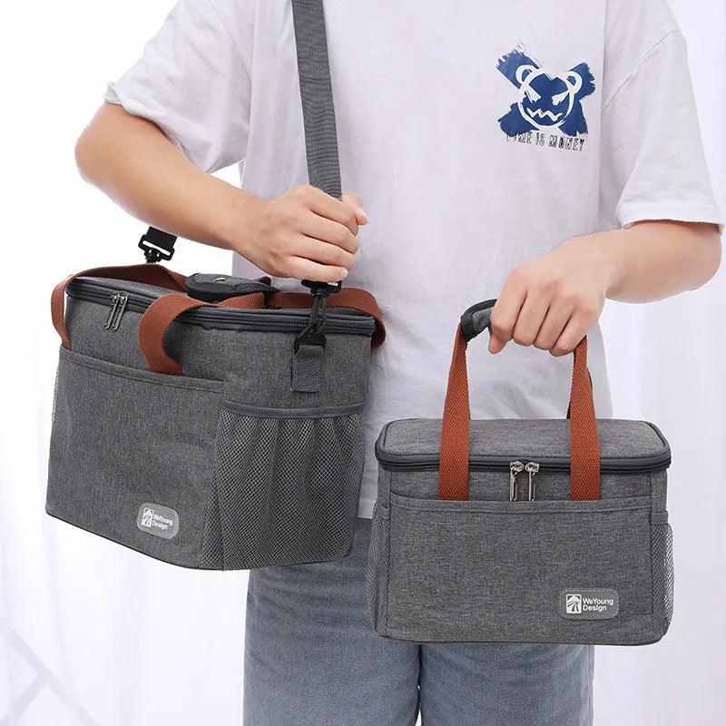 Oxford cloth picnic shoulder bag with crossbody strap in grey, black, or navy blue