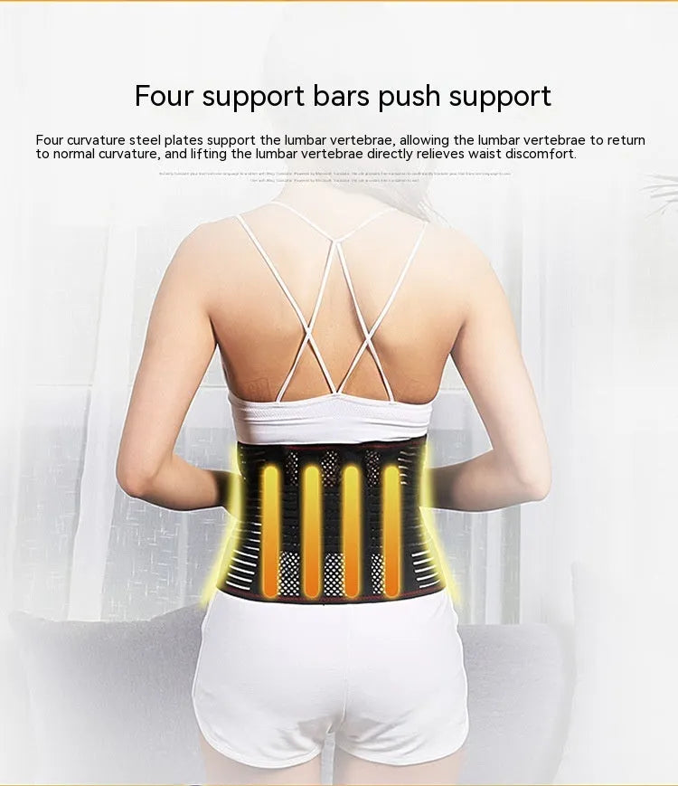 Black decompression sports waist support with steel plate for lumbar protection during fitness activities