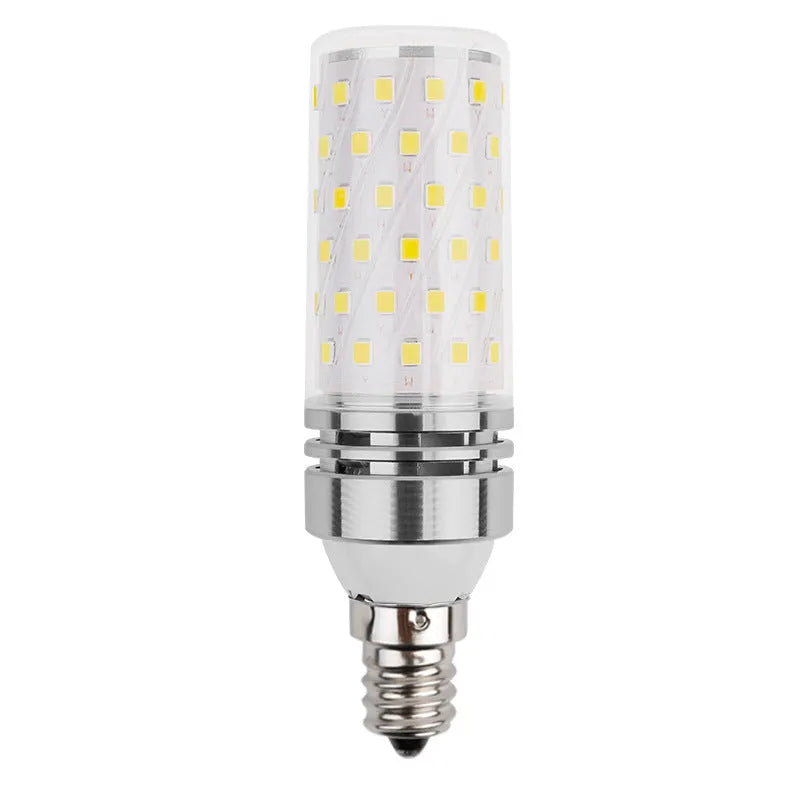 E14 screw cap corn cob LED light bulb with 60 small white LEDs visible, showing three colour temperature options.