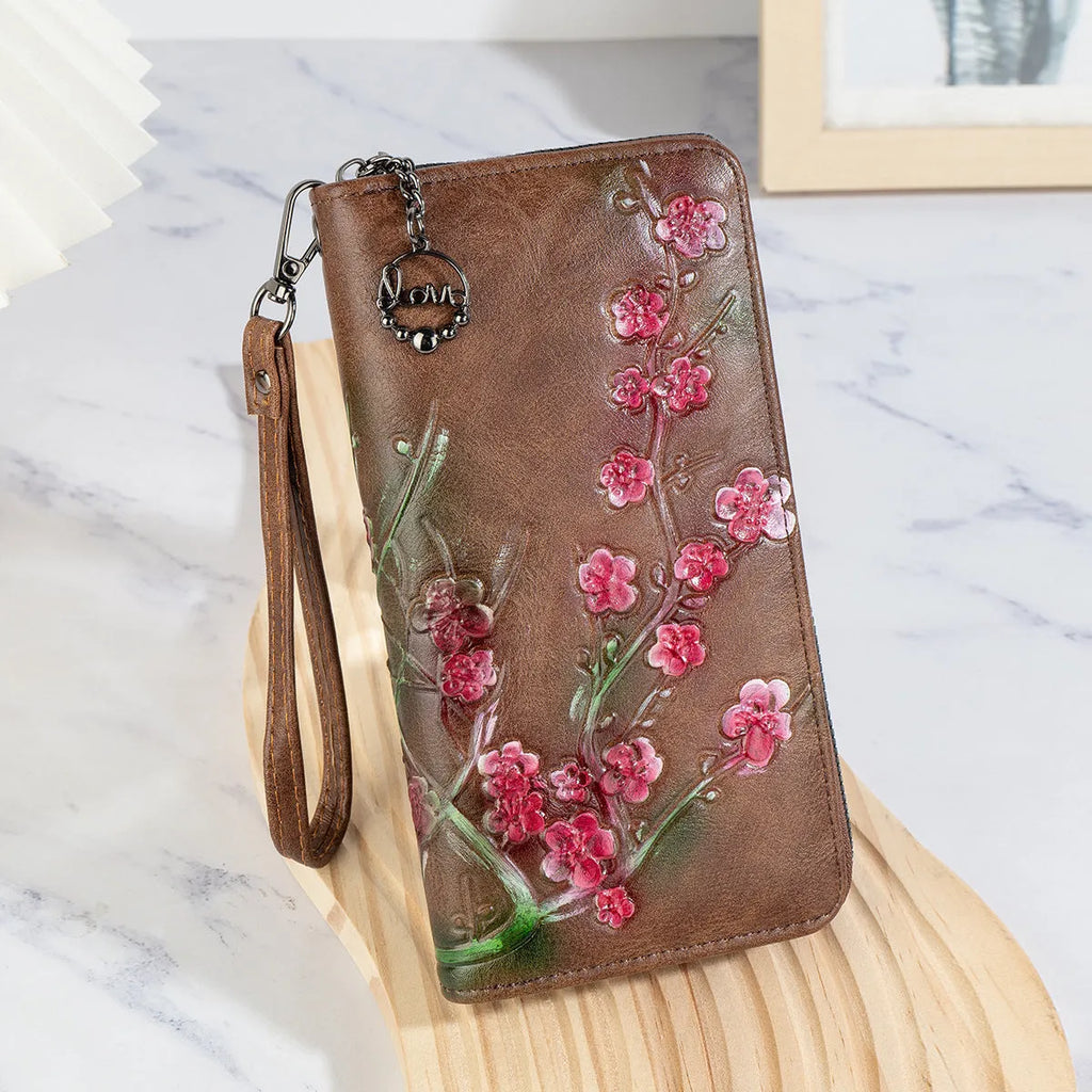Embossed floral pattern handbag with hand-painted Chinese style elements in retro design