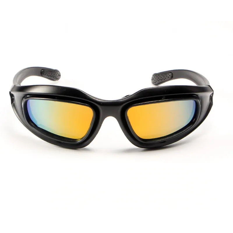 Polarized tactical sports sunglasses with a full-rim frame for outdoor cycling.