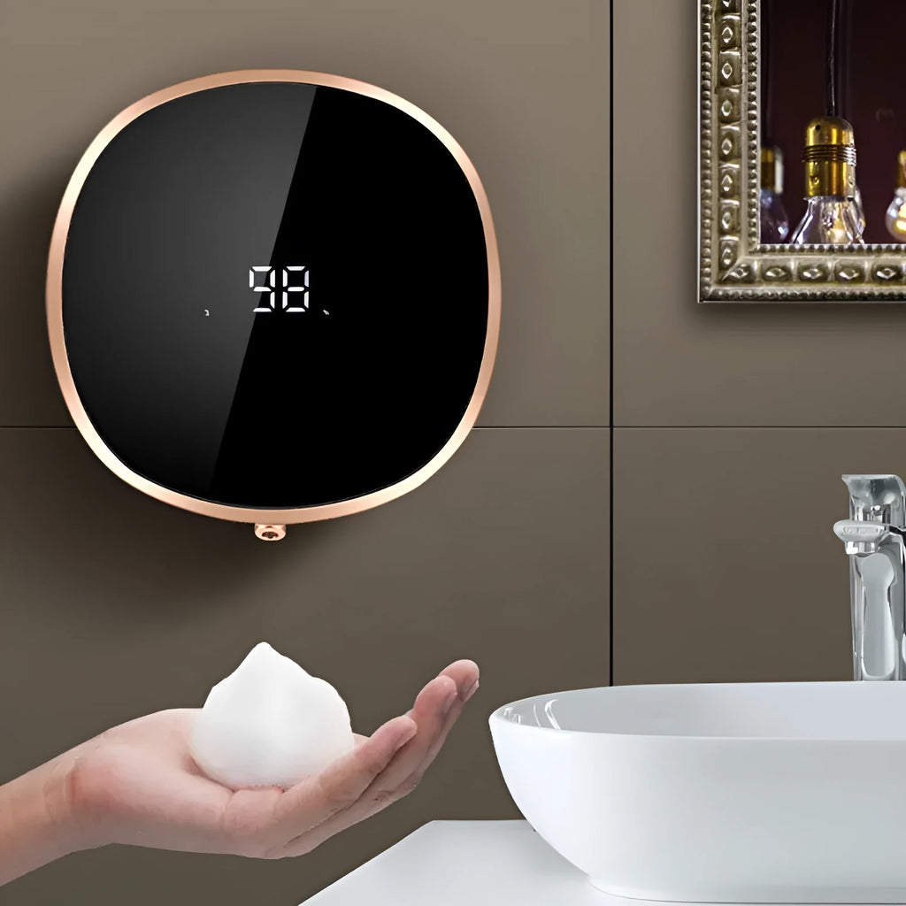 Automatic soap dispenser with infrared sensor showing black or white ABS+PC plastic housing