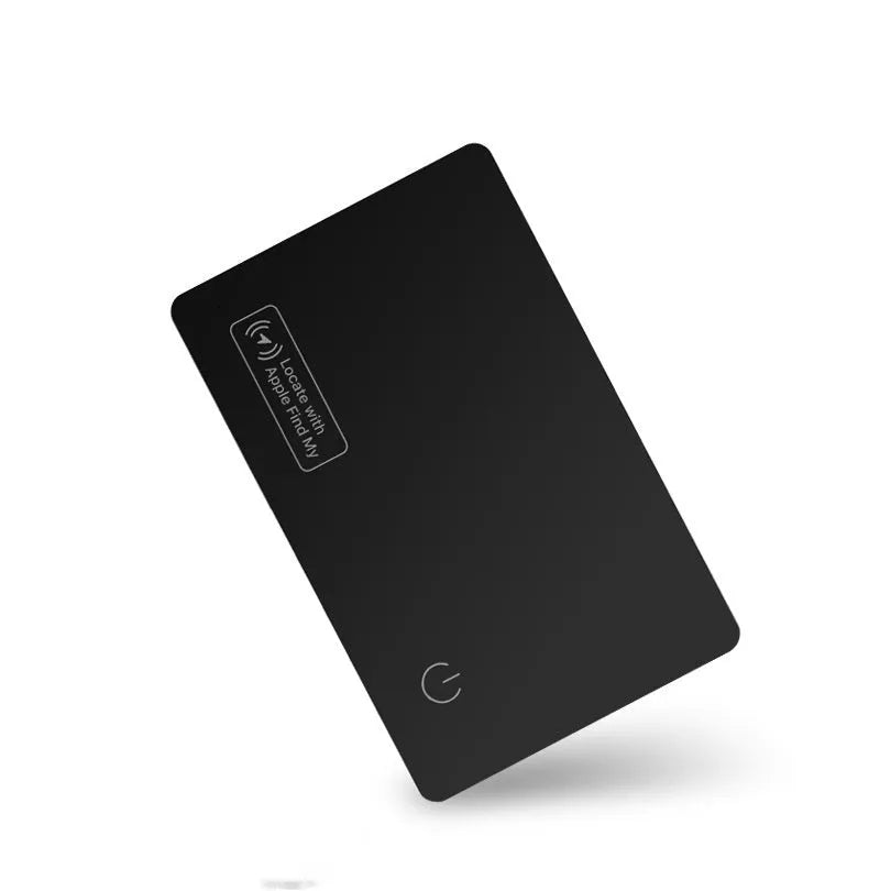Black ultra-thin anti-loss alarm card for Apple devices with wallet placement