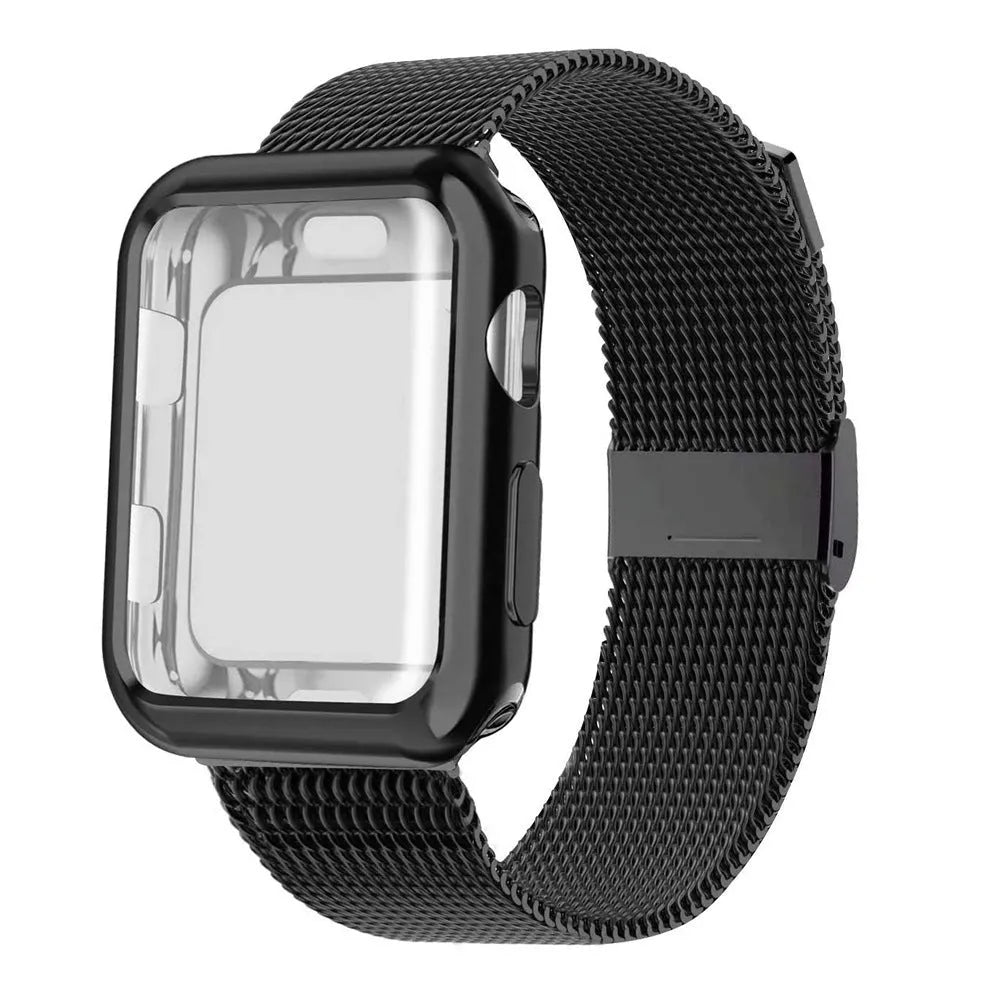Magnetic Milanese metal band for Apple Watch in multiple colours on a wrist.
