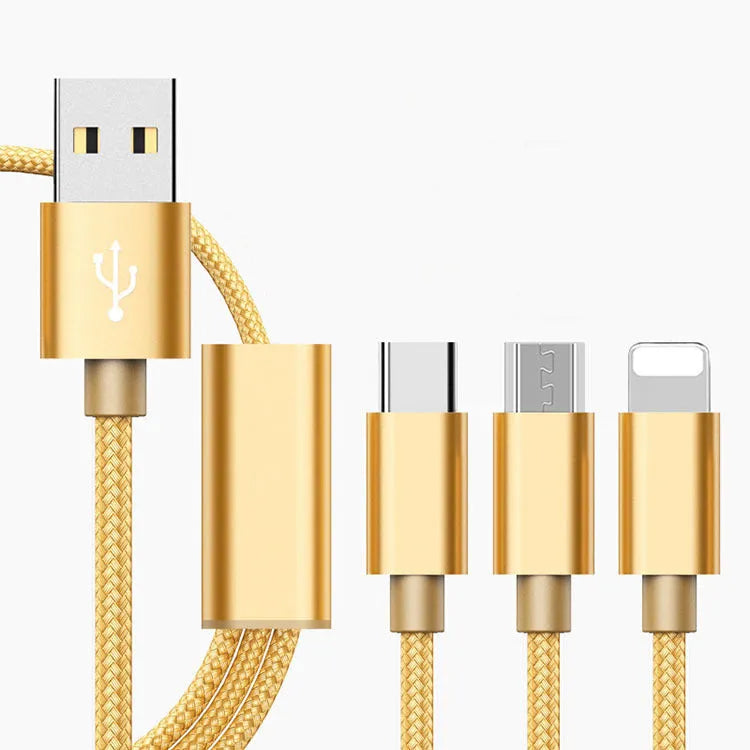 1.2 metre three-in-one mobile phone charging cable in multiple colour options