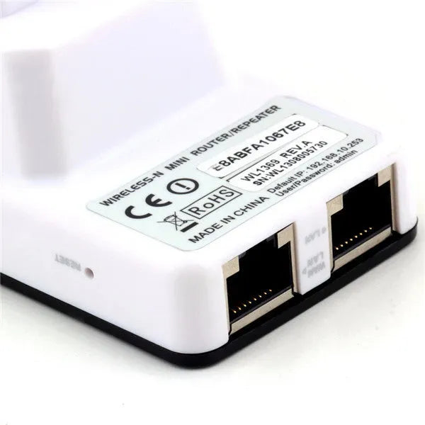 300Mbps Wireless-N mini router with wifi repeater extender functionality in compact travel design