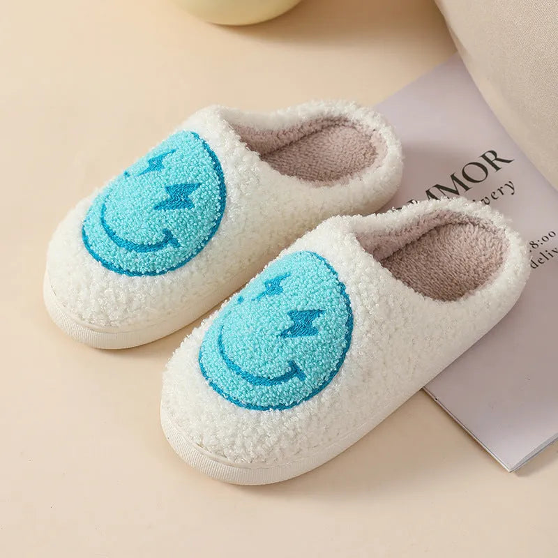 Women's plush cartoon love style home slippers in multiple colours with a non-slip PVC sole.
