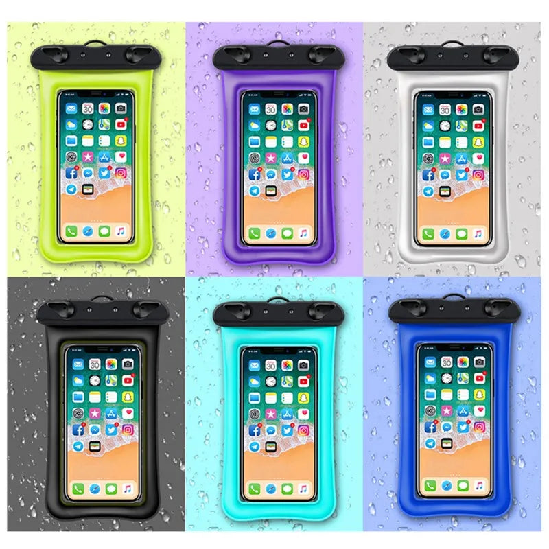Double airbag mobile phone waterproof bag with rope lanyard in orange colour