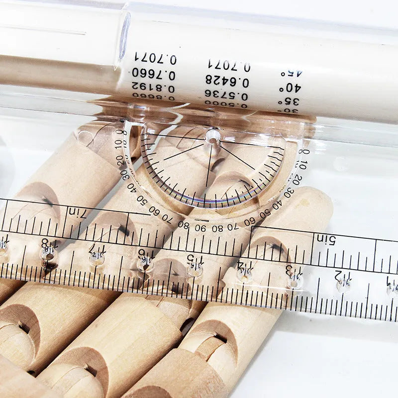 30cm plastic rolling ruler with multifunctional drawing features including rollers, angle rapporteur, and hole line guide