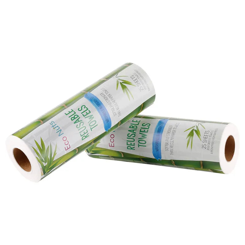 Roll of reusable bamboo kitchen dish cloth with thick soft absorbent fabric