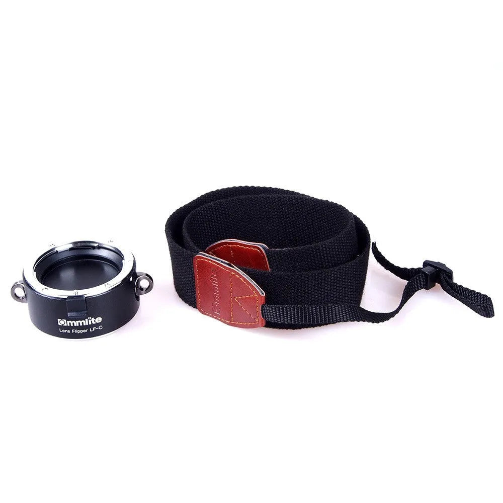 Aluminium Lens Flipper holder for Canon Nikon Sony cameras with a cotton shoulder strap