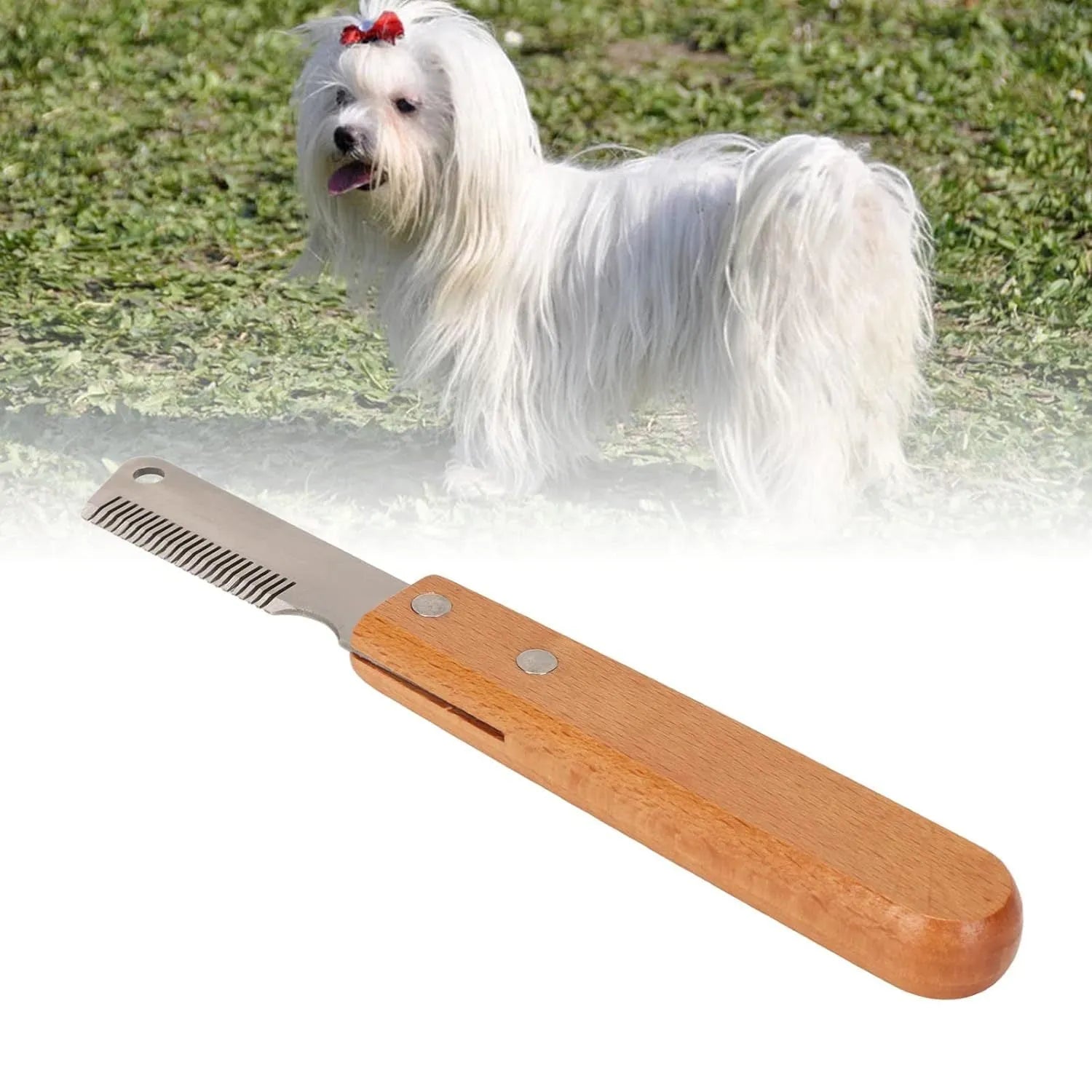 Wood handle pet stripping comb grooming tool for dogs and cats with metal fittings