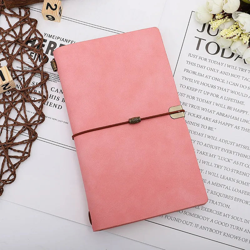 A6 notebook diary with imitation leather cover and cowhide rope binding in grey, pink or red colours