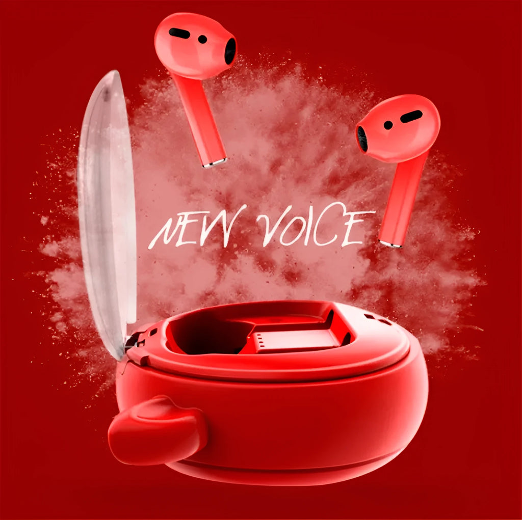 Macaron red TWS 5.0 wireless Bluetooth in-ear headset with charging case