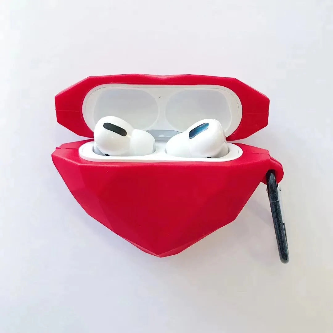 Red diamond love heart design silicone protective case for Apple AirPods wireless headphones