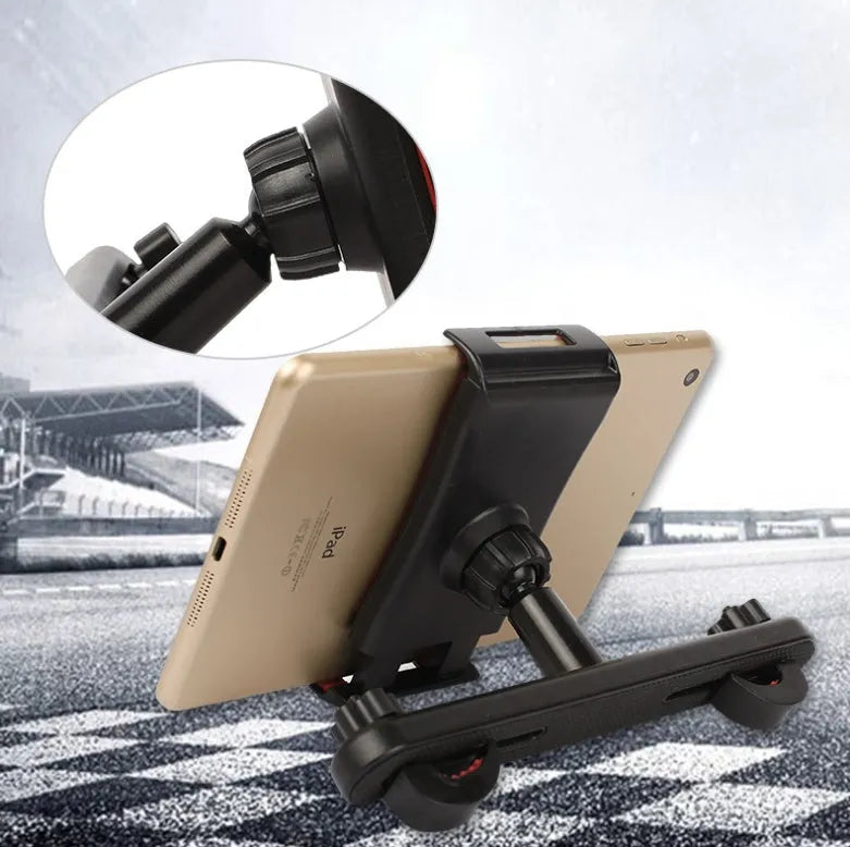 Black universal tablet holder for car rear seats with rotary bracket
