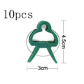 Green plastic and zinc plant fixing clips in large and small sizes for garden vine support.