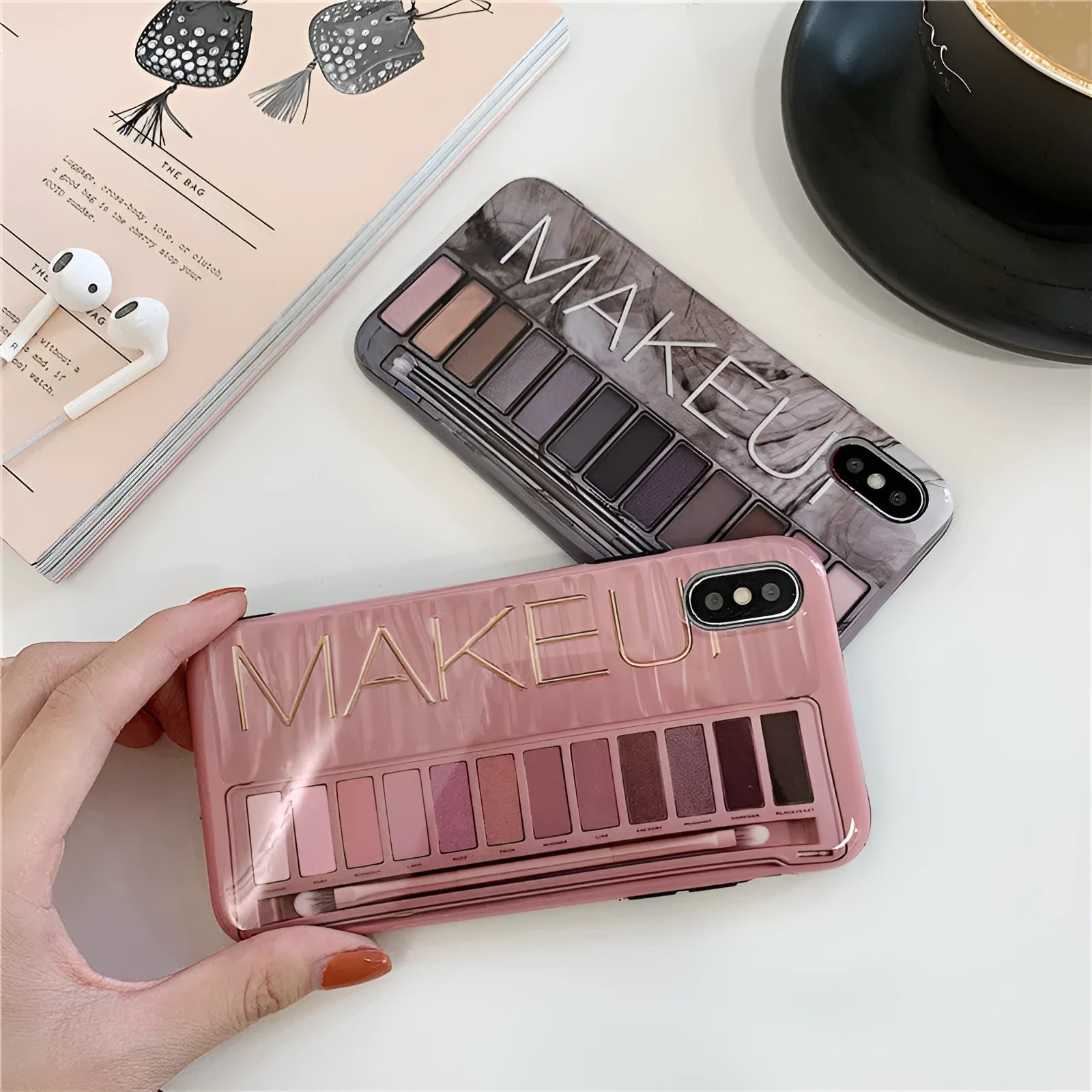 Silicone iPhone case with an eye shadow design in Flesh colour.
