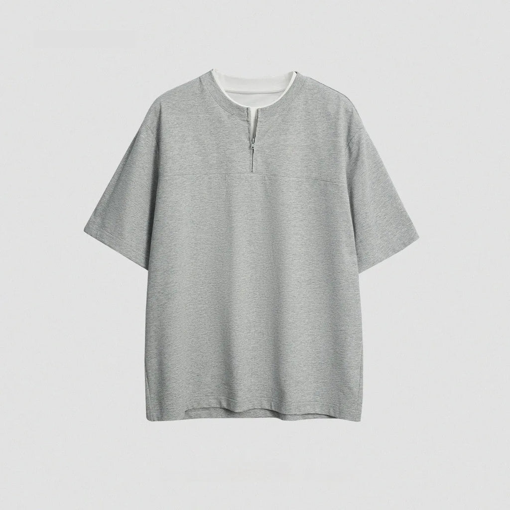 Loose cotton blend pullover top with patchwork design in solid colours