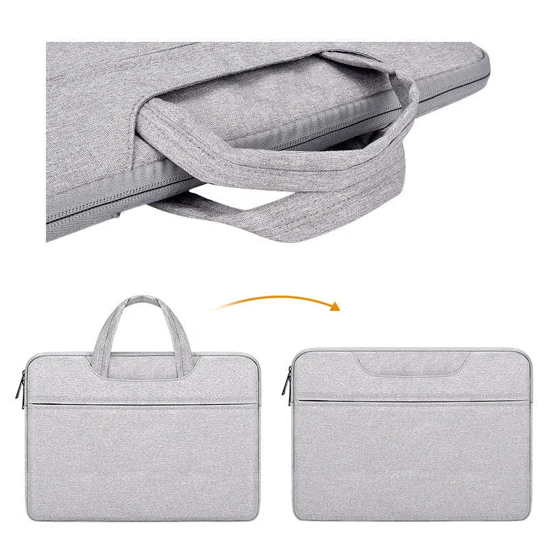 Waterproof laptop bag and liner in dark grey with soft handle and zipper closure for 15.6 inch notebook