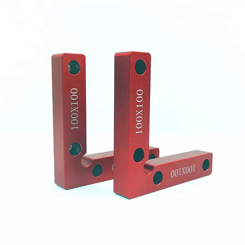 Aluminium alloy right angle woodworking positioning block for jigsaw clamping.