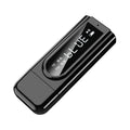 Black USB car FM Bluetooth receiver for MP3 playback with USB and AUX ports.