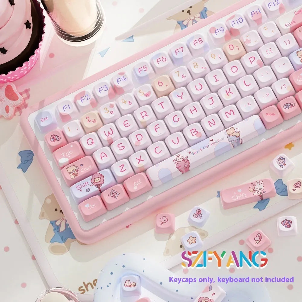 Sweet cotton candy coloured PBT keycaps for mechanical keyboards in 112-key or 120-key sets