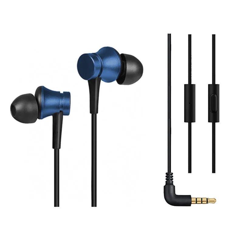 Piston wired in-ear headphones with 3.5mm plug in black, blue, and red colour options