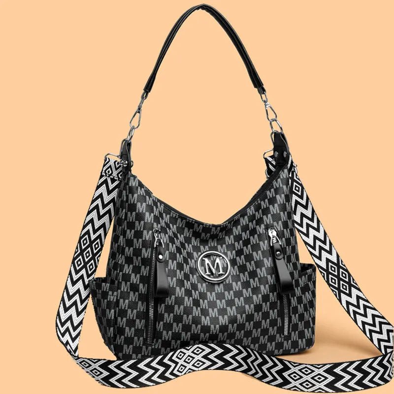 Retro simple printed shoulder messenger bag with double straps in milky white colour