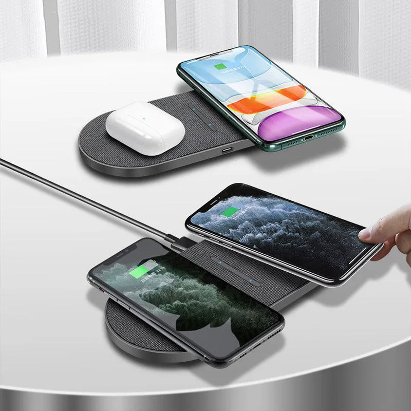 Black 10W wireless charger pair with Type-C and USB ports for dual device charging