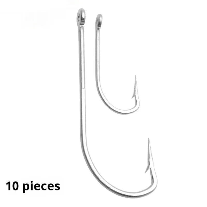 Pack of stainless steel alloy sea fishing hooks for seahorse and weever, showing multiple specification styles.