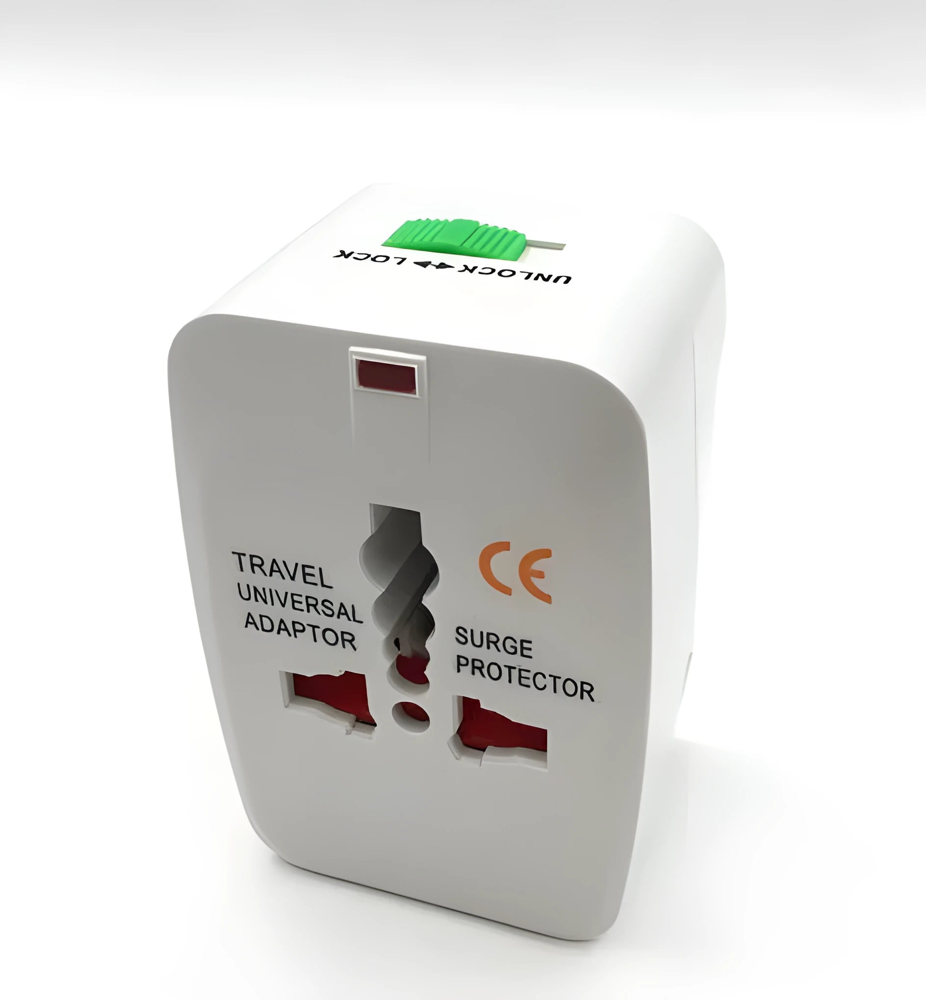 Universal travel plug adapter for multi-country device charging with compact 73x50x39mm dimensions