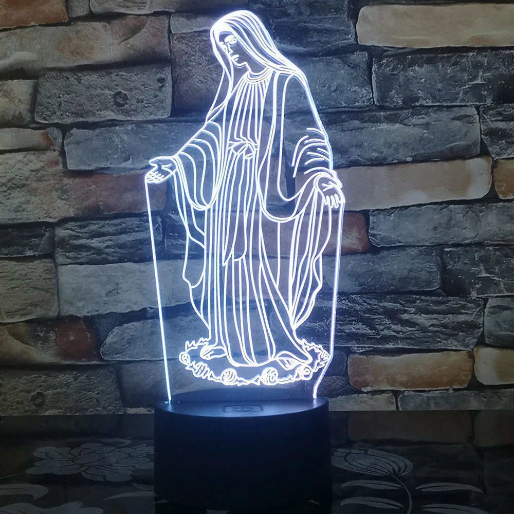3D LED night light showing colourful dual-ring stereoscopic pattern from a laser-engraved acrylic plate on an ABS base.