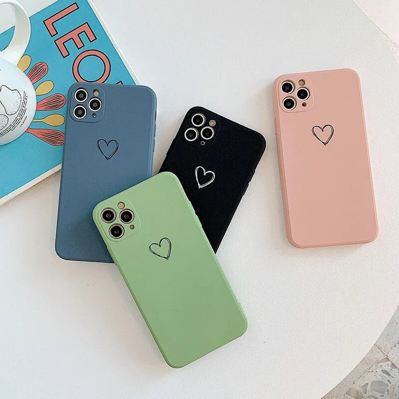 Silicone TPU phone case for Apple iPhone in solid colour options including black, green, pink, purple, red, and white.