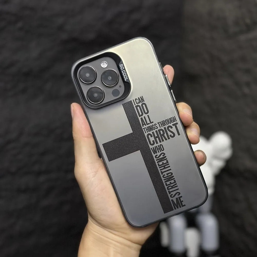 Cross English colour silver drop-resistant hard PC phone case for Apple iPhone, black colour